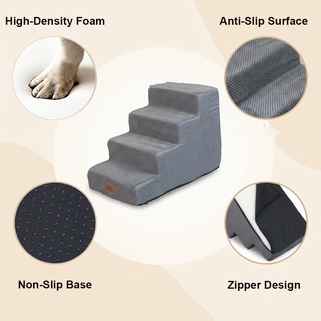 2 Pack Dog Stairs for Small Dogs 3-Step Pet Stairs for Bed Couch Chair Stool Non-Slip Pet Steps for Puppy Small Dogs Cat Older Pet Grey 13.6" H