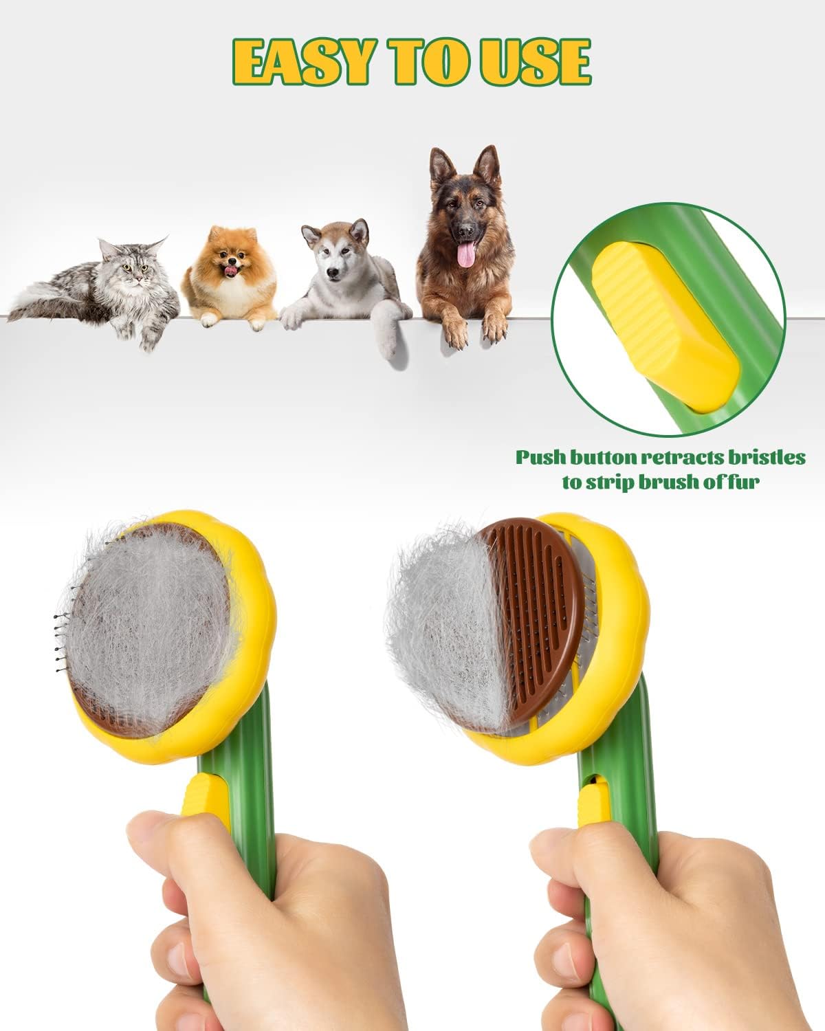 Pet Demon Brush, Cute Self Cleaning Slicker Brush for Dogs Cats Puppy Rabbit, Professional Pet Grooming Hair Removal Tool for Short & Long Hair