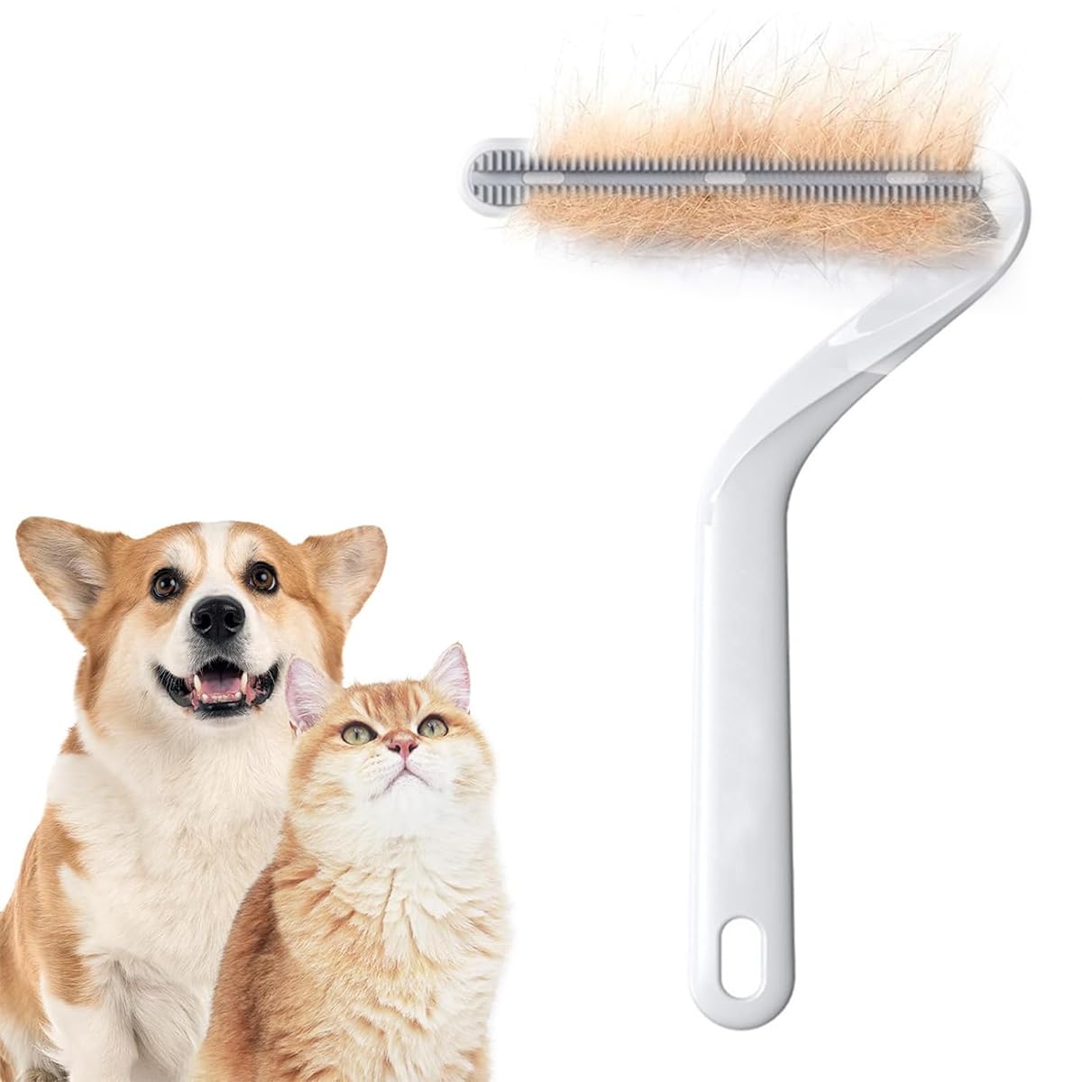 Double-Sided Carpet Scraper Pet Hair Remover Carpet Rake Cat Dog Hair Remover for Couch Rug Furniture Car Plus Pet Comb Brush (Blue)