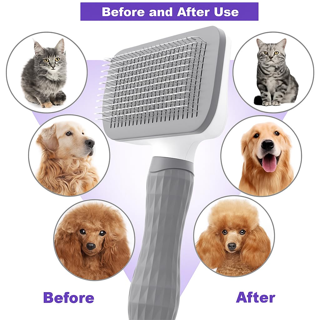 Self-Cleaning Slicker Brush, Dog Cat Bunny Pet Grooming Shedding Brush, Easy to Remove Loose Undercoat, Pet Massaging Tool Suitable for Pets with Long or Short Hair (Black)