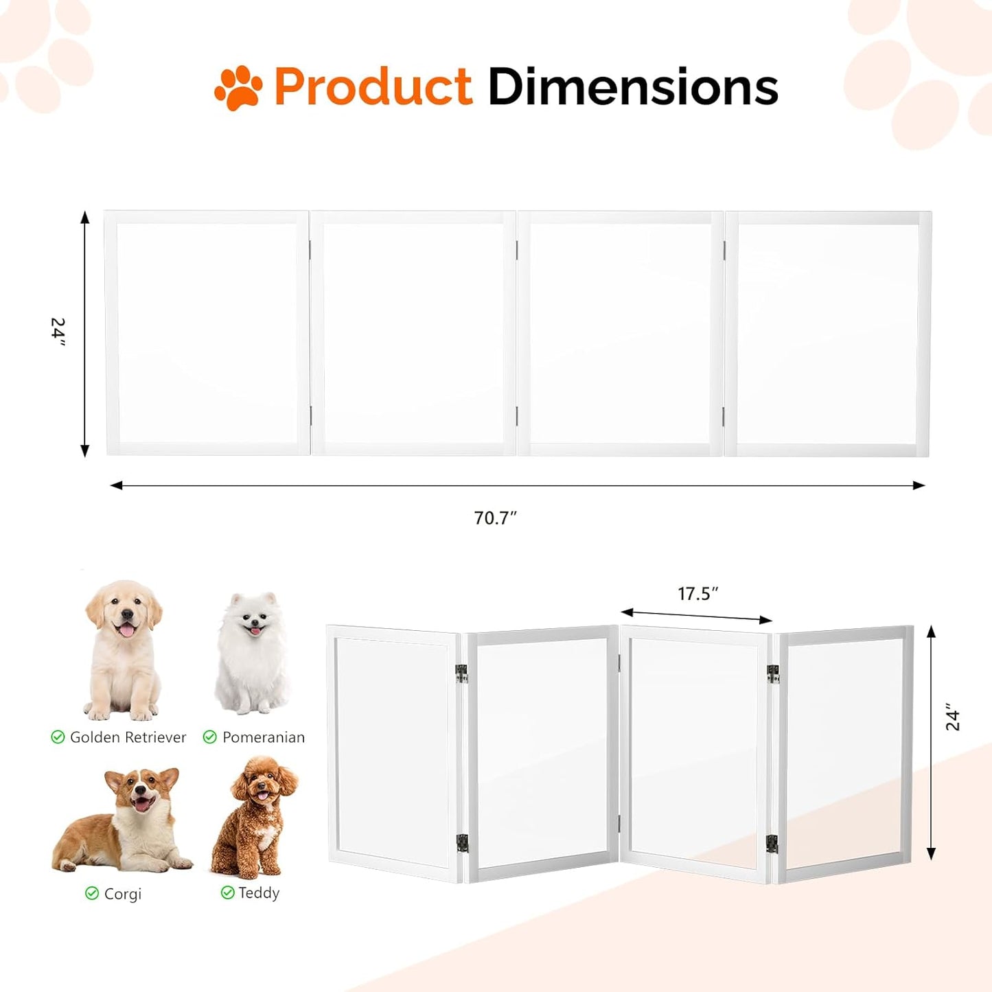 VINGLI Clear Acrylic Freestanding Dog Gate, Transparent Pet Fence with Solid Hardwood and Plastic Board, Pet Gates for Christmas Tree Stairs and Doorways (3 Panels)