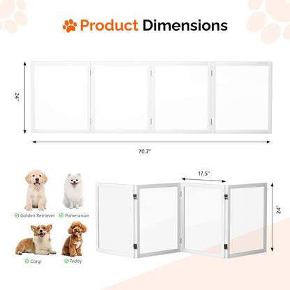 VINGLI Clear Acrylic Freestanding Dog Gate, Transparent Pet Fence with Solid Hardwood and Plastic Board, Pet Gates for Christmas Tree Stairs and Doorways (3 Panels)