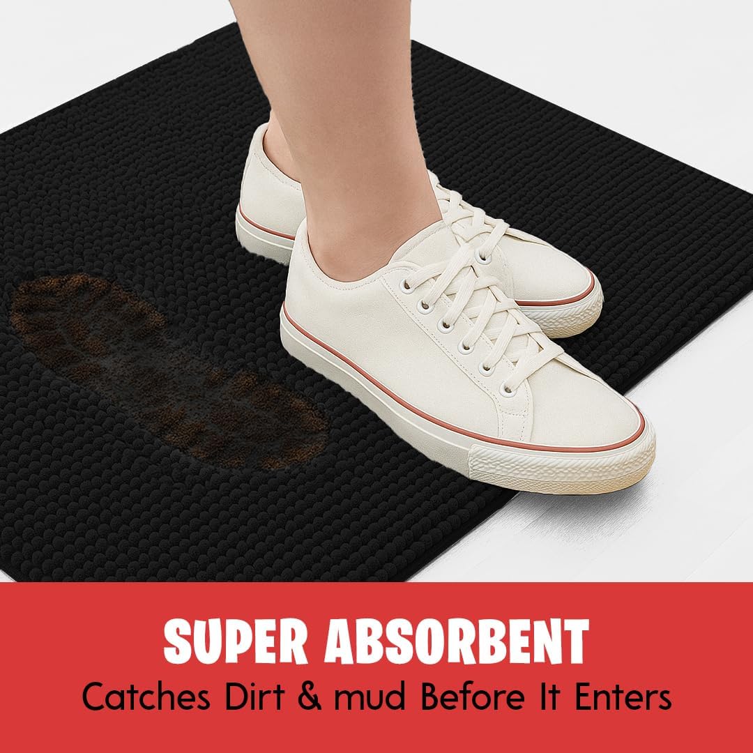 MudGuard Mat™ Dog Door Mat for Muddy Paws, Super Absorbent Microfiber, Non-Slip Indoor Mat, Quick Dry Chenille Mud Mat for Dogs & Entryway, Washable, Grey 19" x 30"