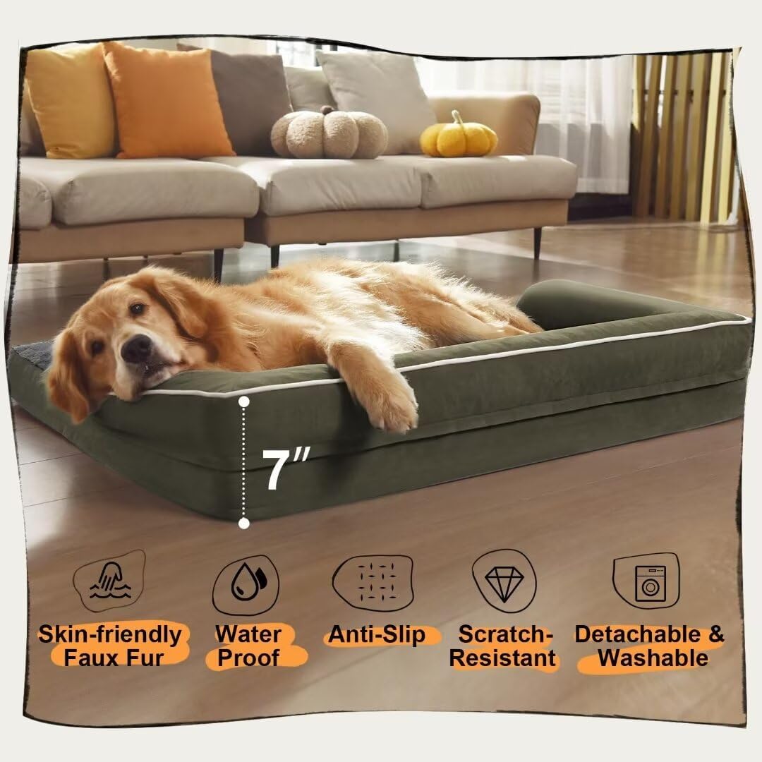 Large Dog Bed Orthopedic Washable - Beds Bolster - Medium XL XLarge Big Dogs - Memory Foam Couch Sofa - Waterproof with Removable Cover