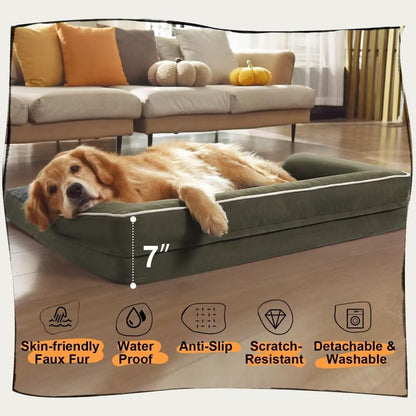 Large Dog Bed Orthopedic Washable - Beds Bolster - Medium XL XLarge Big Dogs - Memory Foam Couch Sofa - Waterproof with Removable Cover