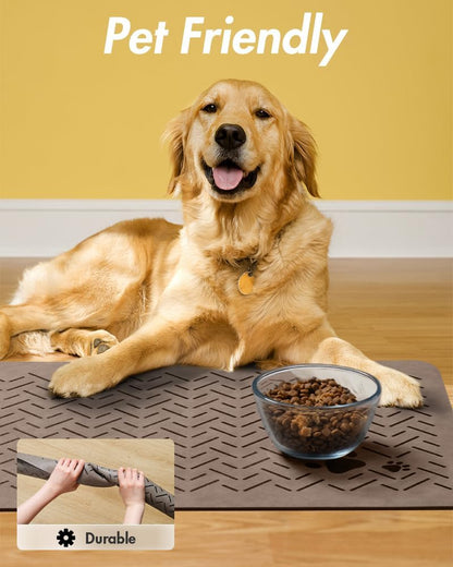 MontVoo Dog Food Mat-Pet Feeding Mat for Food and Water-No Stains Quick Dry Dispenser Cat Bowl Mat for Messy Drinkers(12"x19" Dark Grey)