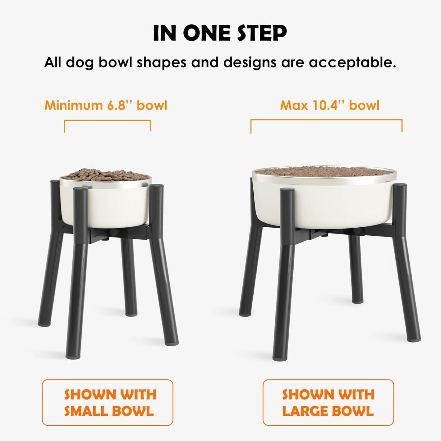 Dog Bowl Stand for Medium Large Dogs, Adjustable Width Elevated Dog Bowls 7-10.6", Raised Dog Food Water Bowls, 11 inch Tall Single Holder, Black,Bowl Not Included