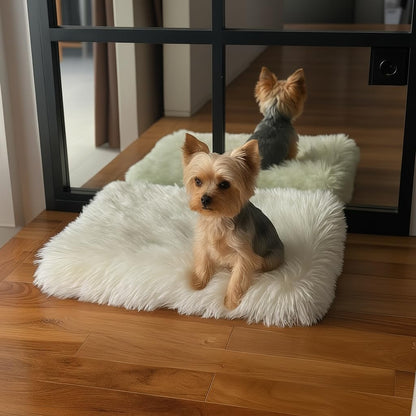 IHAPPYDOG Luxury Faux Fur Orthopedic Dog Bed, Memory Foam Dog Bed for Small, Medium, Large and XL Pets, Fluffy Pet Bed with Waterproof and Washable Cover (White w/Brown Tips, 50"x30")