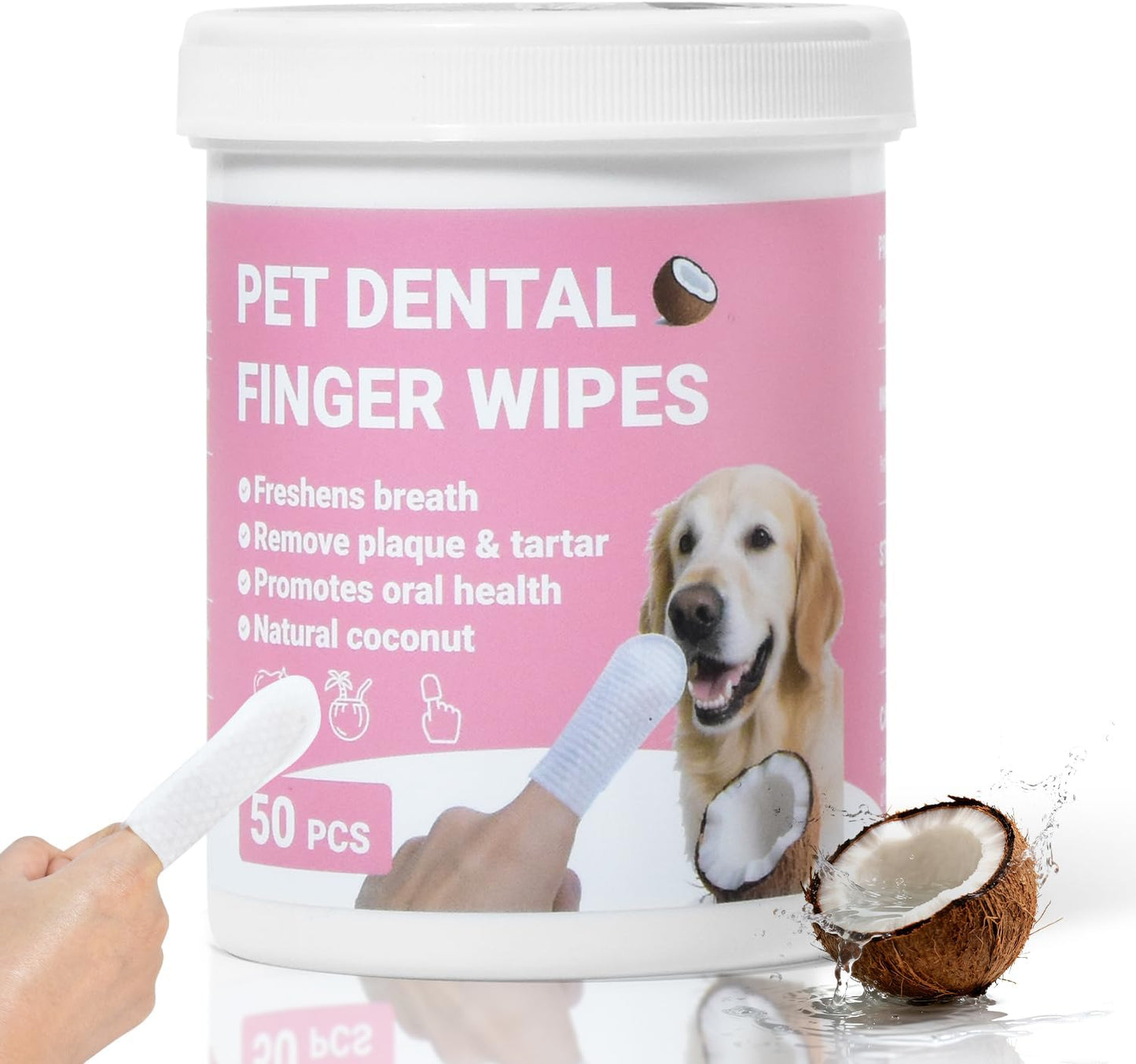 Teeth Cleaning Wipes for Dogs & Cats, Natural Formula Dog Finger Toothbrush Wipes Remove Plaque & Tartar Buildup, No-Rinse Disposable Dog Dental Care Finger Wipes(100 PCS)