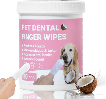 Teeth Cleaning Wipes for Dogs & Cats, Natural Formula Dog Finger Toothbrush Wipes Remove Plaque & Tartar Buildup, No-Rinse Disposable Dog Dental Care Finger Wipes(100 PCS)
