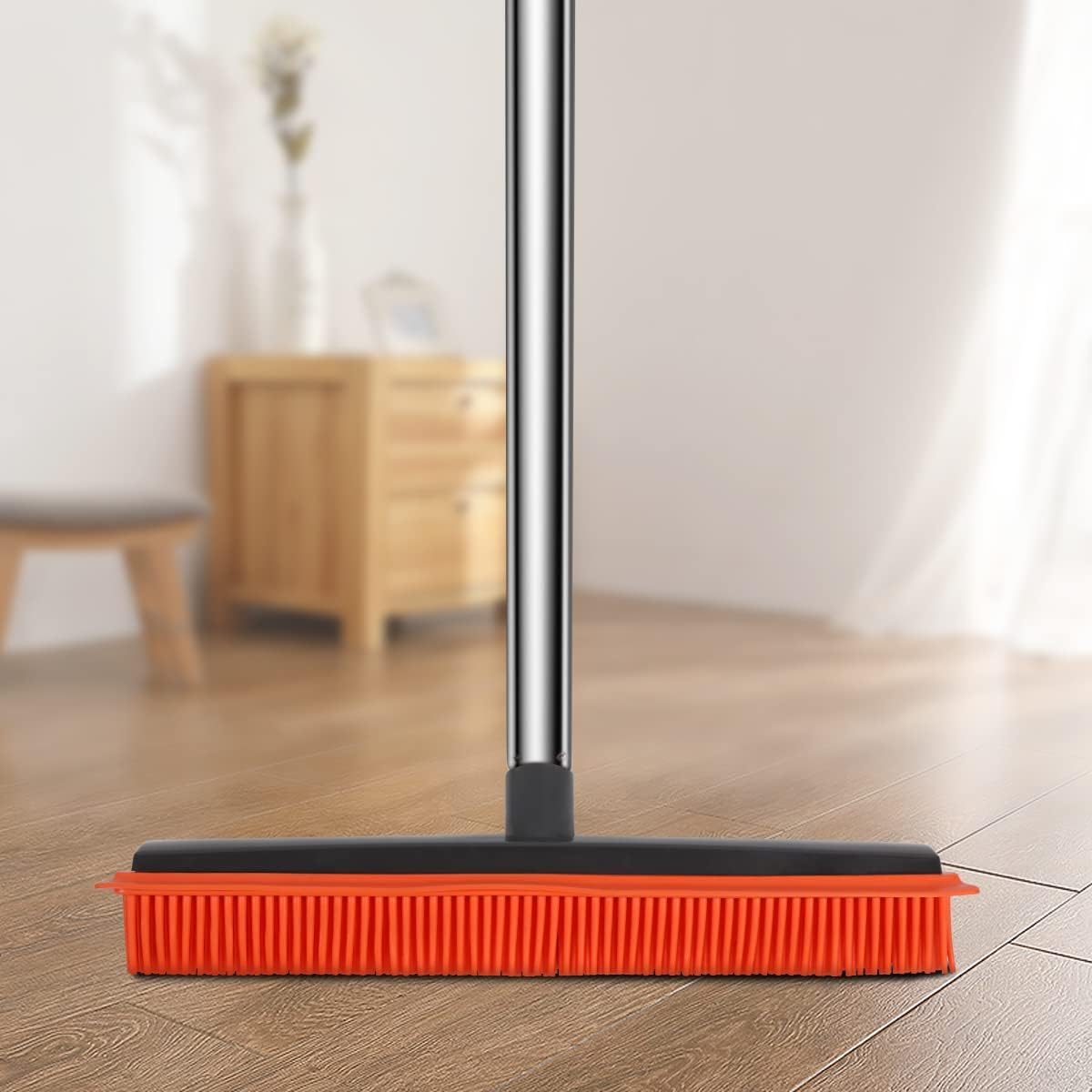 Pet Hair Rubber Broom with Squeegee for Carpet,Fur Remover Broom Carpet Rake for Pet Hair Removal, with 50" Long Handle, Dual-Sided for Hardwood Floor, Tile,Portable Detailing Lint Brush