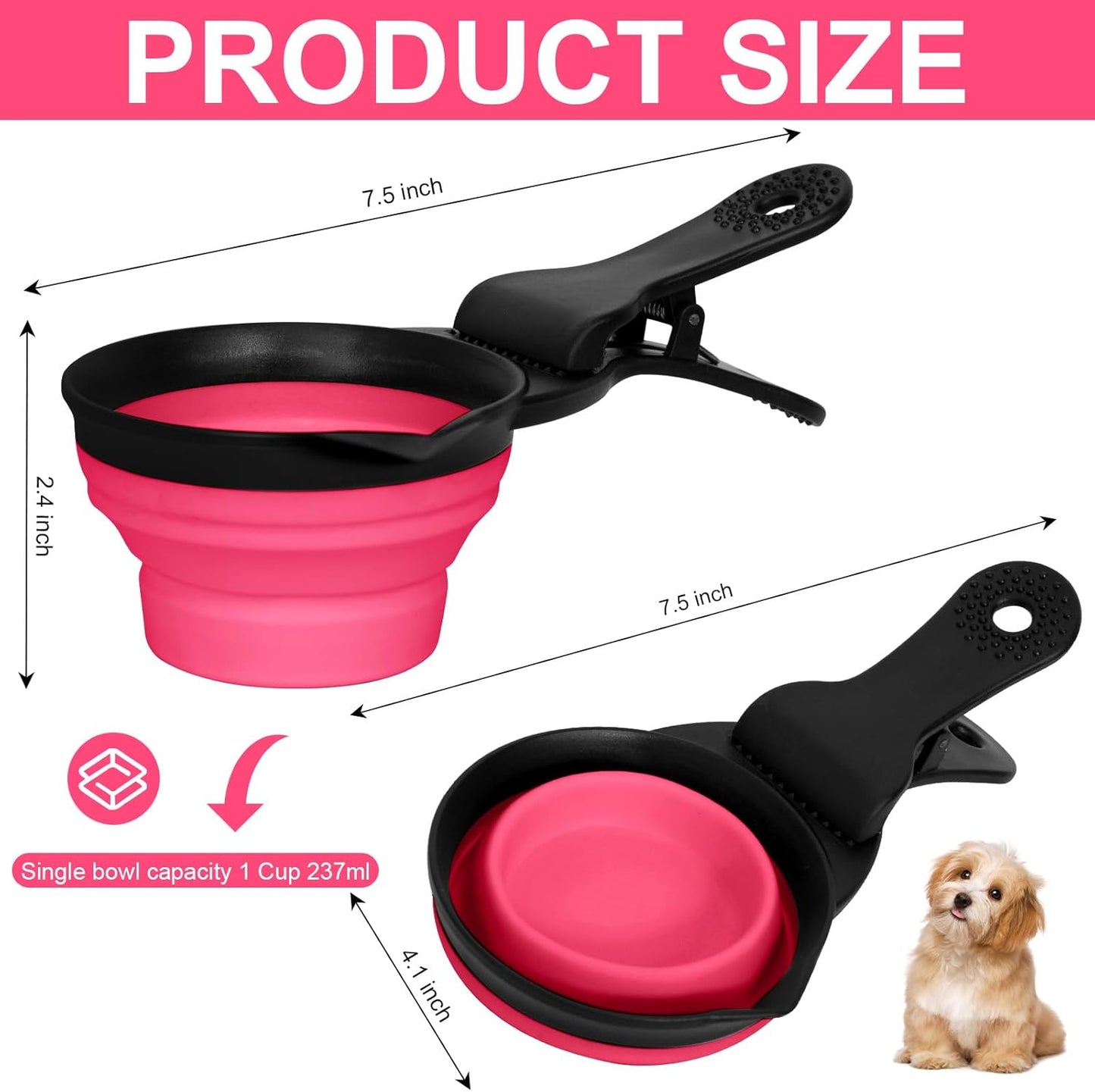 Collapsible Dog Food Scoop Foldable Pet Food Bag Clip 3 in 1 Multi-function Silicone Cat Food Measuring Cup Scoop Dog Food Scooper Pet Food Storage Clip (Green, 1 Cup Capacity(1 Pack))