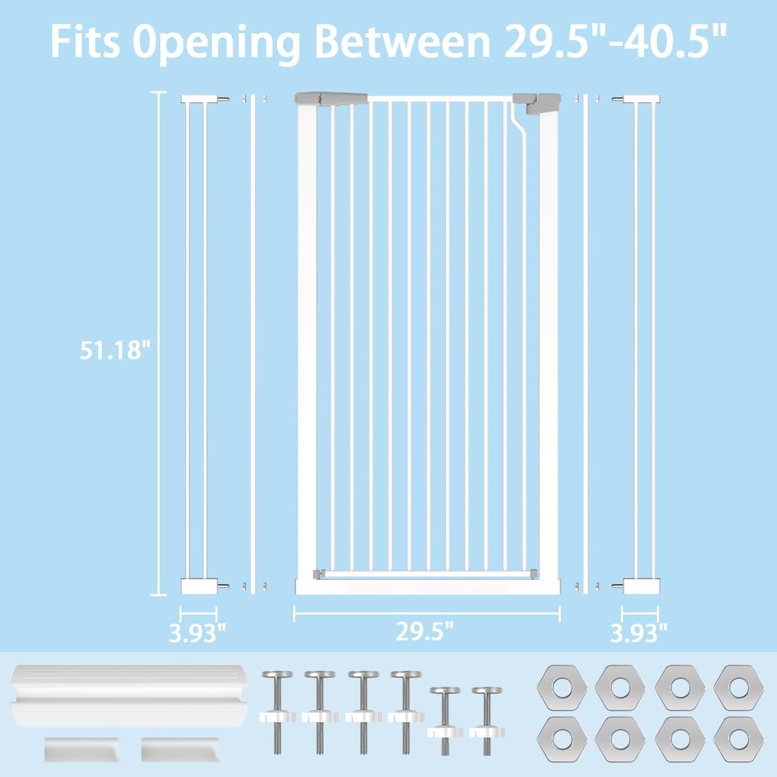 51.18" Extra Tall Cat Gate for Doorway,29.5"- 48.4" Wide Auto Close Tall Pet Gate No Drilling Pressure Mounted for Hallway Kitchen,Black