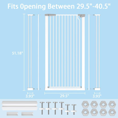 51.18" Extra Tall Cat Gate for Doorway,29.5"- 48.4" Wide Auto Close Tall Pet Gate No Drilling Pressure Mounted for Hallway Kitchen,Black