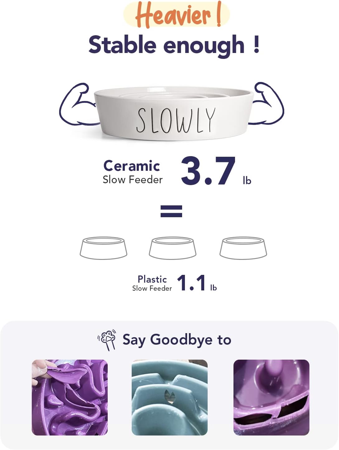 Slow Feeder Dog Bowl - 1.5 Cups Ceramic Puzzle Feeder for Small & Medium Breeds, Maze Design Bowl for Puppy & Fast Eaters, White Pet Dish to Control Eating Speed