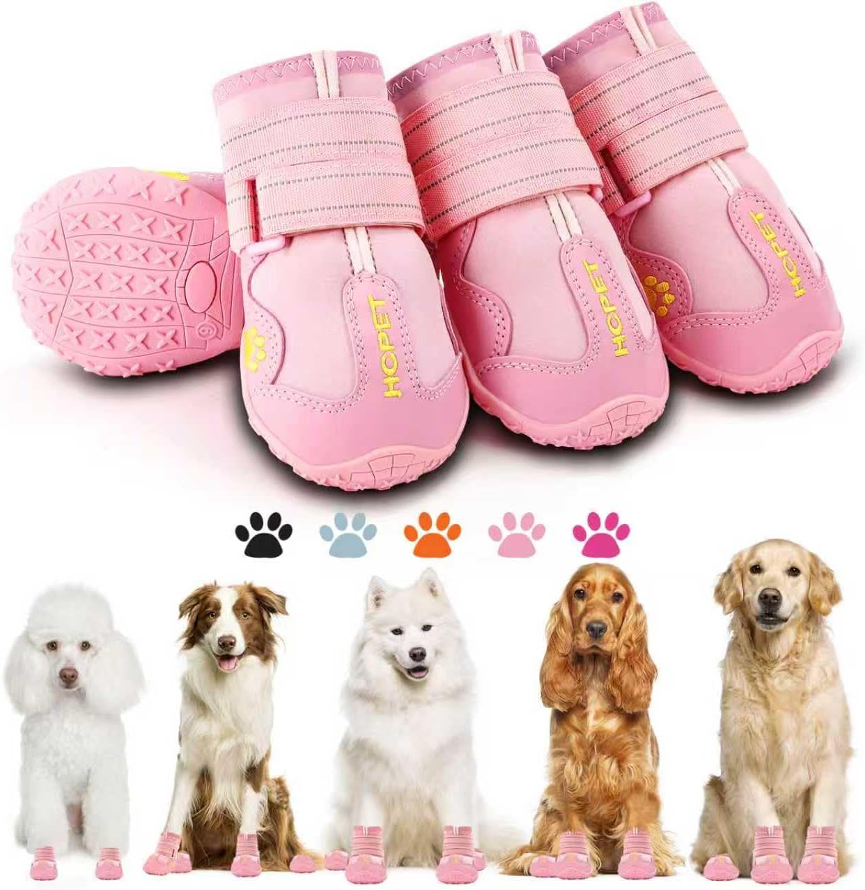 Hcpet Dog Boots, Dog Shoes for Large Dogs, Medium Dog Boots & Paw Protectors, Anti-Slip Dog Booties for Hot Pavement Winter Snow Hiking with Reflective Straps Black Size 6