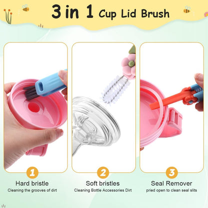 6pack Cleaner Brush Set, 3 in 1 Cup Lid Cleaning Brush and 7.6inch Straw Brush Crevice Cleaning Brush for Water Bottle Gap Lid(2style/6pcs)