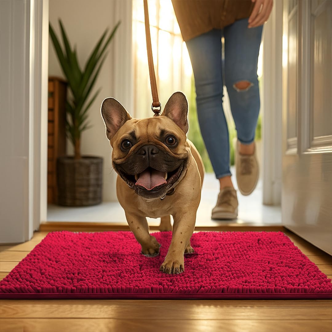 MudGuard Mat™ Dog Door Mat for Muddy Paws, Super Absorbent Microfiber, Non-Slip Indoor Mat, Quick Dry Chenille Mud Mat for Dogs & Entryway, Washable, Grey 19" x 30"