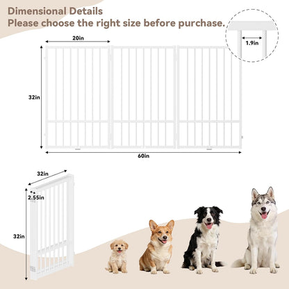 SNUOWU Full Metal Freestanding Dog Gate with Door, 32''Height Foldable Pet Dog Fence for Indoor & Outdoor, 4 Panels Extra Wide Free Standing TallDog Gates for Doorways,House,Stairs,Porch,Deck,Yard