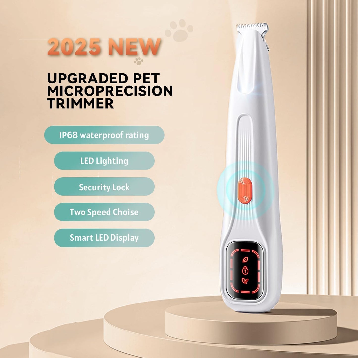 2026 New Pet Precision Trimmer, Dog Paw Trimmer with LED Light, Low Noise, IP68 Waterproof, Dual-Speed Motor, Suit for Trimming Paw, Ear, Face, Butt, Eyebrows, USB Rechageble