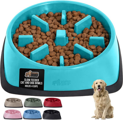 GORILLA GRIP® Patented BPA Free Slow Feeder Dog Bowls, Interactive Puzzle Toy for Dogs and Cats Food Training Enrichment, Keeps Pets Busy and Prevents Puppy Overeating, Small Breeds, 1 Cup, Gray