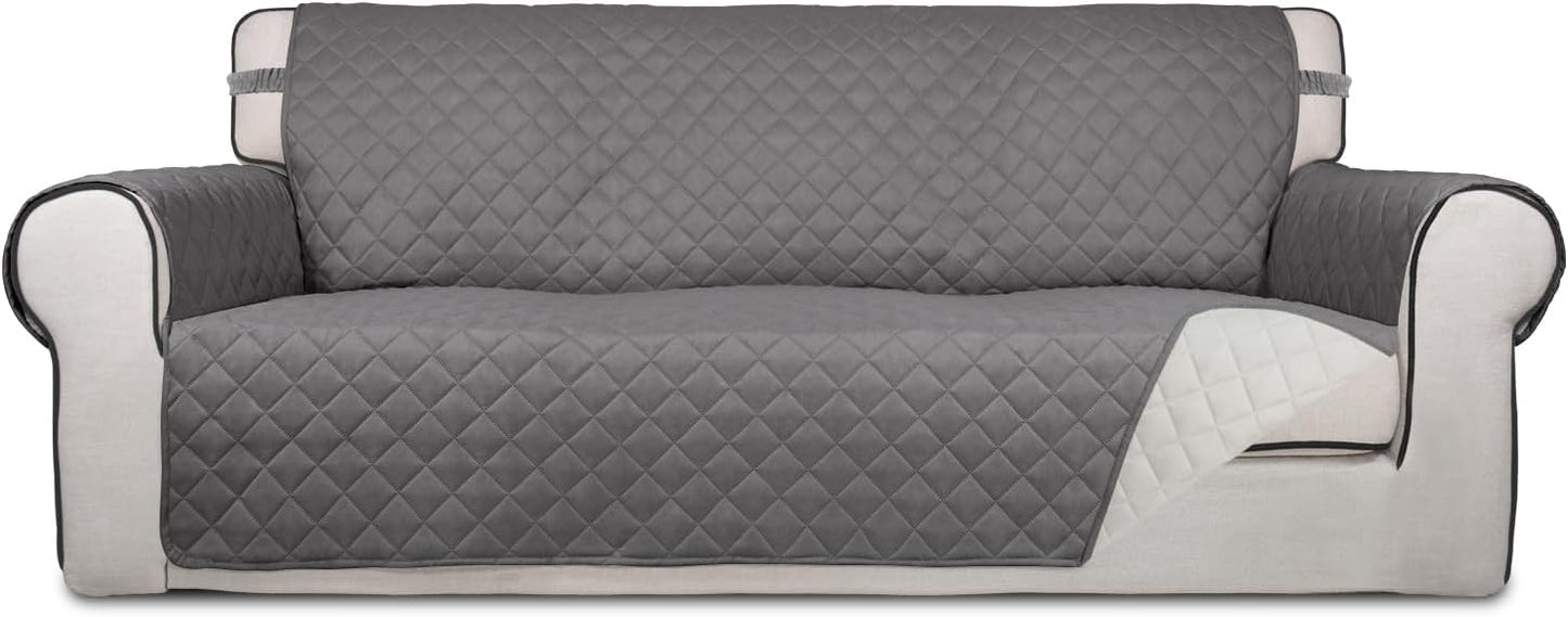PureFit Reversible Quilted Sofa Cover, Water Resistant Slipcover Furniture Protector, Washable Couch Cover with Non Slip and Elastic Straps for Kids, Dogs, Pets (Sofa, Gray/Light Gray) - Colors A