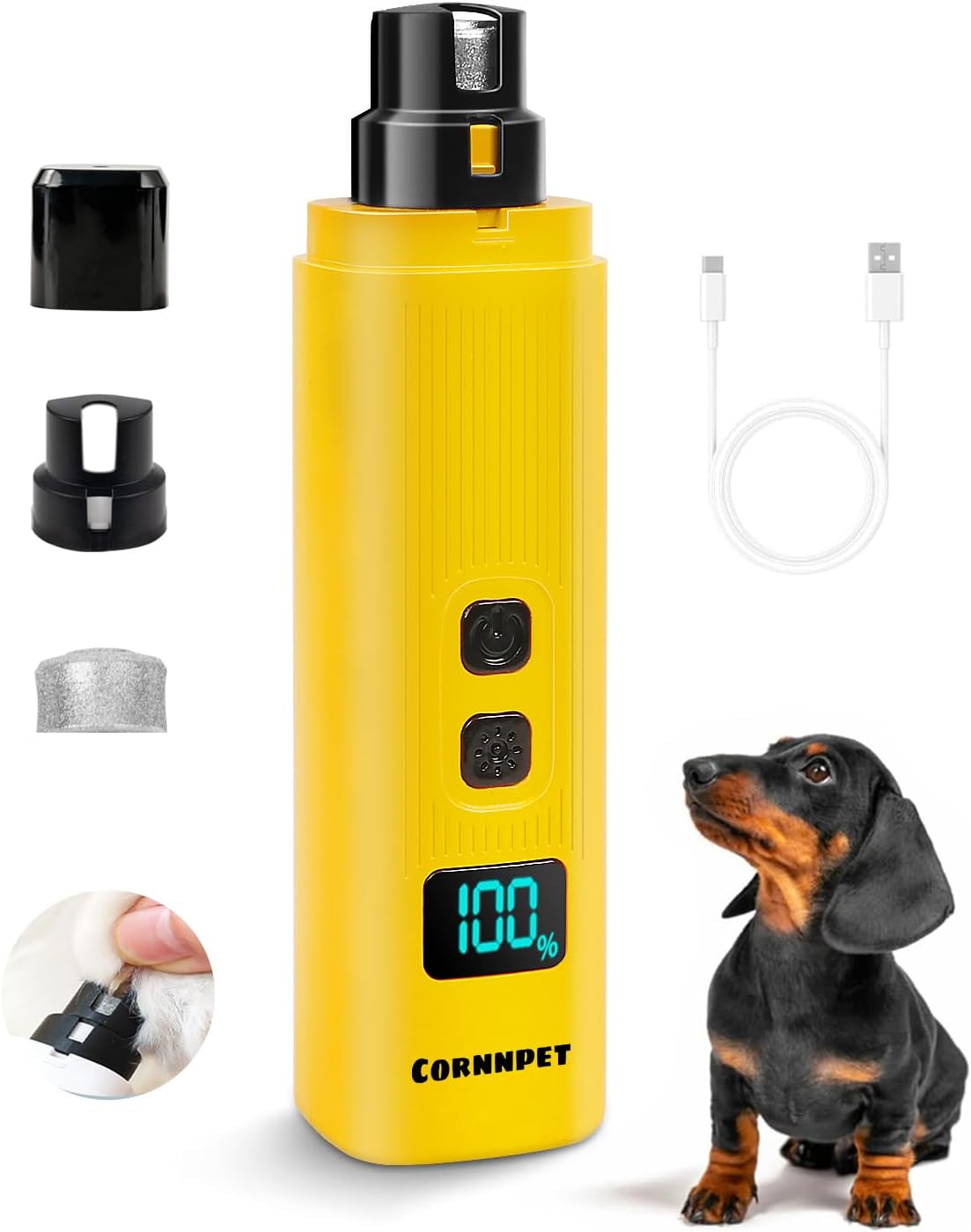 Electric Dog Nail Grinder with 2 Level LED Lights, 2 Speed 30dB Super Quiet and Low Vibration Turbo Charge Pet Nail Grinder for Small Dogs and Cats - White