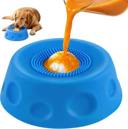 Slow Feeder Dog Bowl with Interactive Roll Ball, Anti-Slip Dog Lick Bowl for Liquid Treats, Bone Broth & Yogurt, Anxiety Relief Boredom Puzzle Feeder for Small Large Dogs