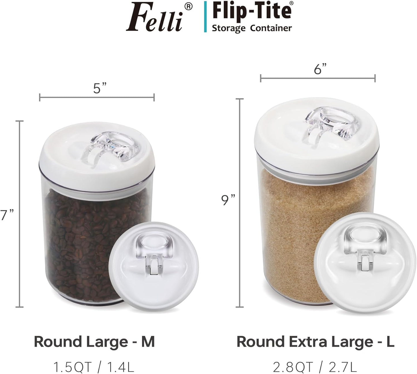 Felli Flip Tite Pet Food Container with Airtight Lids, BPA FREE Acrylic Canister with Paw Bone Fish Flip Top Handles for Cat Dog Kibble Treats Storage, Keep Fresh (Pet Collection Nest-L3pk)