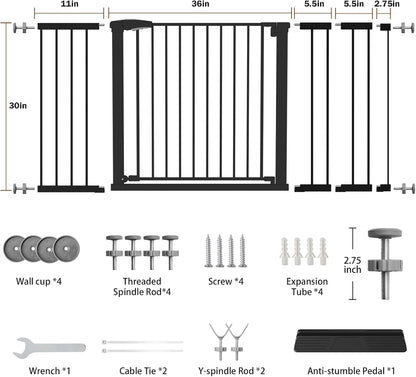 Mumeasy Baby Gate Extra Wide, 29.7-51'' Pressure Mounted Dog Gate with Walk Thru Door, Auto Close Pet Gate for House, Stairs, Doorways,Black