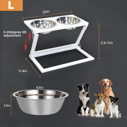 Elevated Dog Bowls, Adjustable Raised Dog Bowl Stand with 2 Stainless Steel Food Bowls 20°Tilted Water Bowls for Medium Small Sized Dogs (Black, Medium)