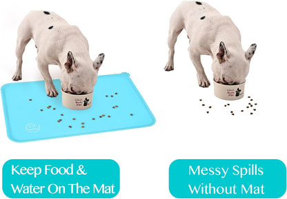 Silicone Waterproof Dog Cat Pet Feeding Mats, Non Slip, Easy Clean Pet Dog Cat Bowl Mats Placemat (18.5" x 11.5") Green