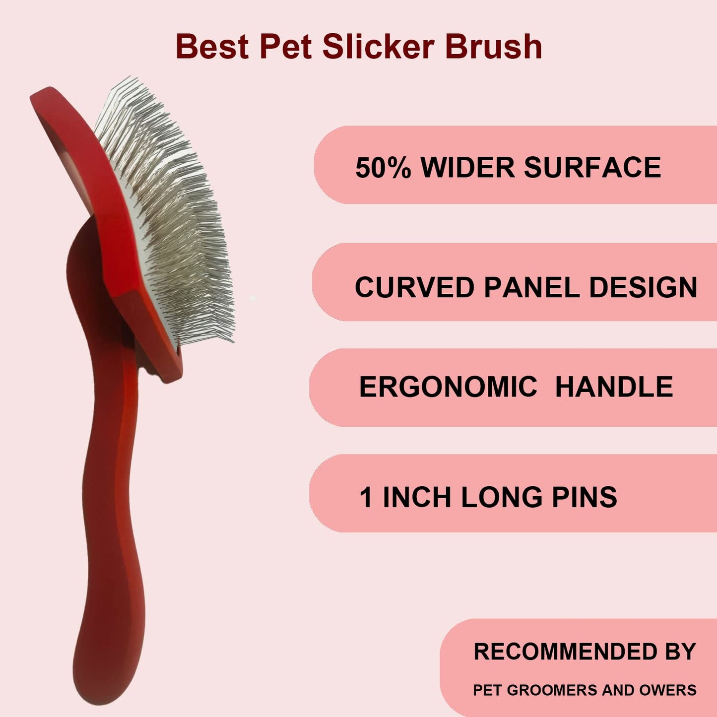 Slicker Ergonomic Wooden-Handle Long-Pin Brush for Poodles, Goldendoodles & Other Long-Haired Dogs (purple)
