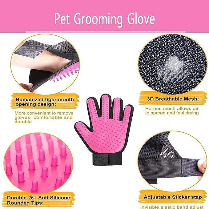 Limpet Grooming Glove- Hair remover gloves- Gentle shedding brushes for dogs, cats & horses (1 pair) (Blue)