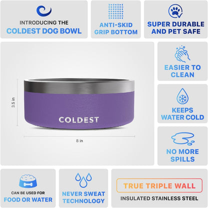 Coldest Dog Bowl - Anti Rust Metal, Non Slip, 3 Layers Insulated Stainless Steel Dog Bowls - Spill Proof & Heavy Duty - Water Bowl for Dogs, Cats & Pets, Dish Washer Safe (21 oz, Stealth Black)