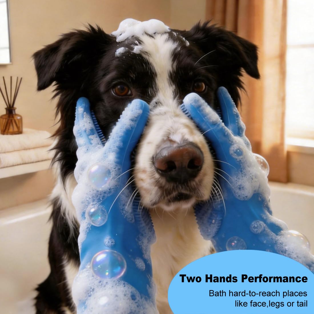 3PCS Dog Bath Supplies - Dog Washing Gloves and Pet Shampoo Brush, Wash Mitt with 3000 Soft Bristles, Adjustable Handle Scrubber for Bath, Massage and Grooming