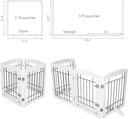 PAWLAND Free Standing Dog Gates for The House Stairs Doorways Indoor Foldable Wooden Small White Puppy Pet Gate Step Over Fence 60" W 24" H 3 Panels
