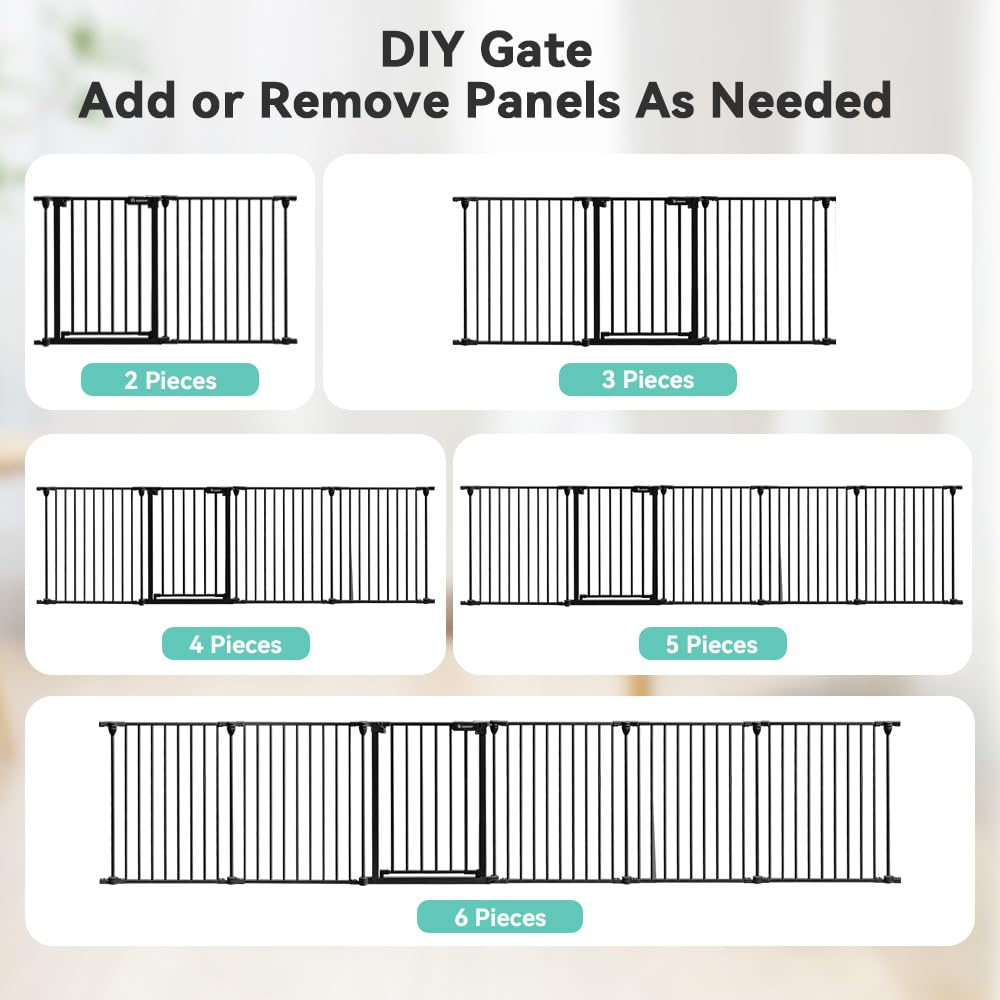 COMOMY 198" Baby Gate Extra Wide, Dog Gate Pet Gate for House Stairs Doorways Fireplace, 3 in 1 Play Yard Child Safety Gate, Auto Close, Hardware Mounted (30" Tall, Black)