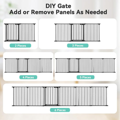 COMOMY 198" Baby Gate Extra Wide, Dog Gate Pet Gate for House Stairs Doorways Fireplace, 3 in 1 Play Yard Child Safety Gate, Auto Close, Hardware Mounted (30" Tall, Black)