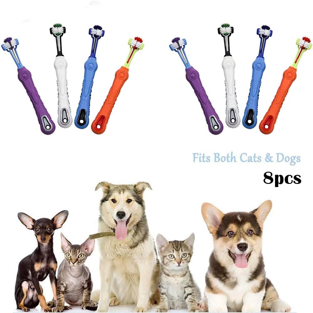 Orgrimmar 2 Pcs Three Sided Pet Toothbrush Dog Brush Addition Bad Breath Tartar Teeth Care Dog Cat Cleaning Mouth
