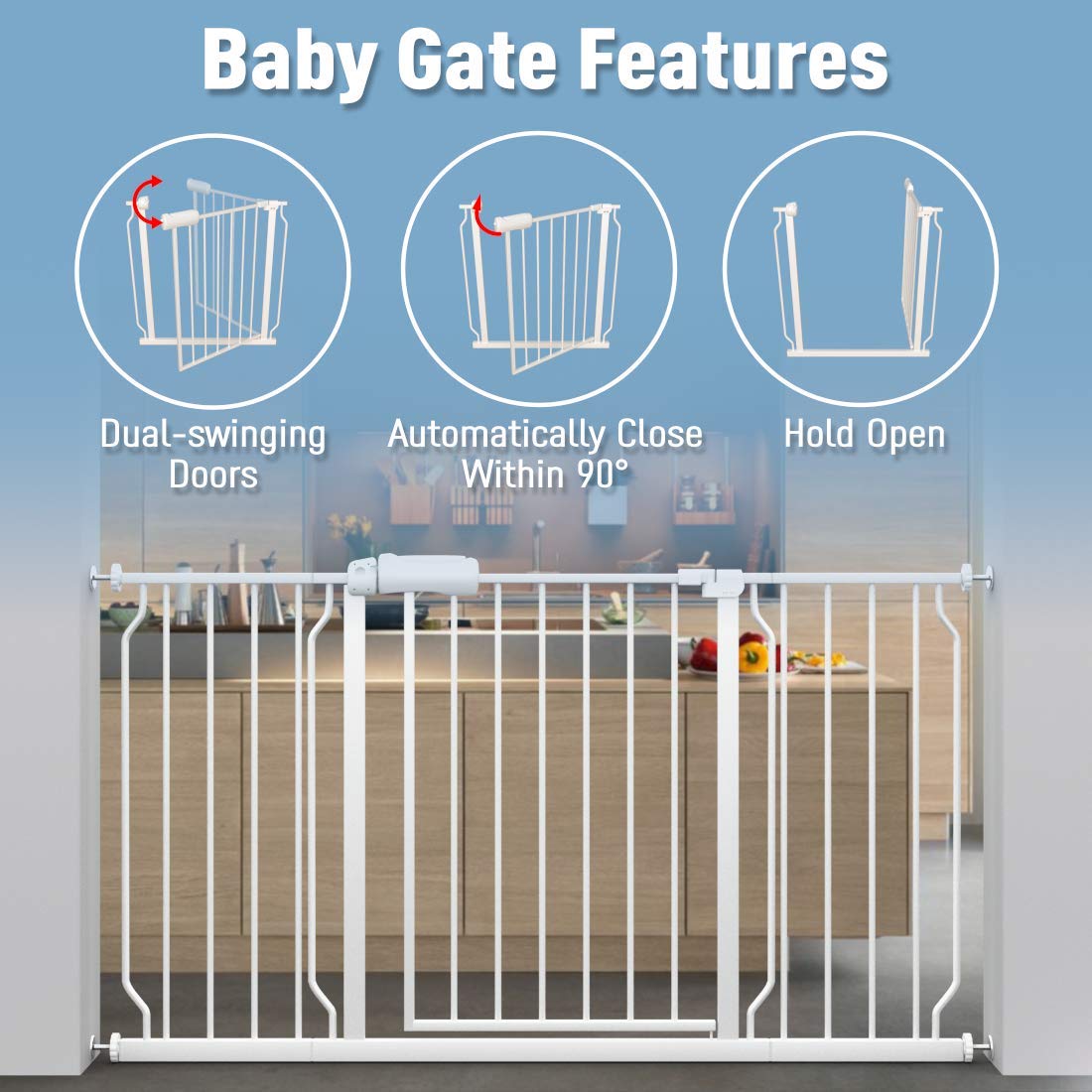 ALLAIBB Extra Wide Pressure Mount Baby Gate Auto Close Metal Child Dog Pet Safety Gates with Walk Through for Stairs,Doorways,Kitchen and Living Room (62.02-66.93"/158-170cm)