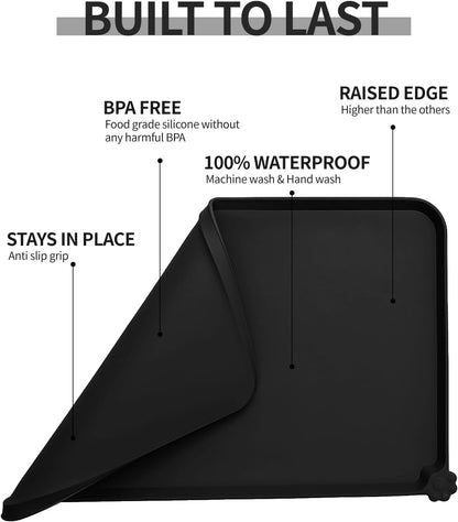 Reopet Waterproof Pet Feeding Mat, Non-Slip Silicone Placemats for Dog Cat Food and Water Bowl, High Raised Edges to Prevent Spills and Protect Floors