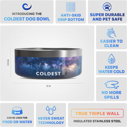 Coldest Dog Bowl - Anti Rust Metal, Non Slip, 3 Layers Insulated Stainless Steel Dog Bowls - Spill Proof & Heavy Duty - Water Bowl for Dogs, Cats & Pets, Dish Washer Safe (21 oz, Stealth Black)