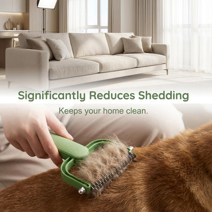 Double Sided Dematting Comb for Dogs and Cats – Undercoat Rake Pet Grooming Tool for Shedding, Tangles & Matted Fur, Stainless Steel Deshedding Brush for Long Haired & Thick Coat Pets (Green & Gray)