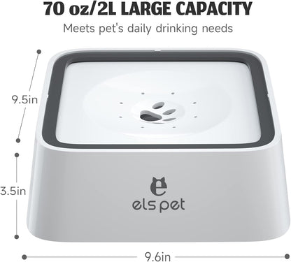 ELS PET Travel Bowl, No Spill, No Drip Slow Water Feeder/Dispenser for Dogs, Cats, 35oz/1L, Splash Proof Travel Bowl for Crate and Car, Keeps Floor & Beard Dry, Dishwasher Safe (Grey)