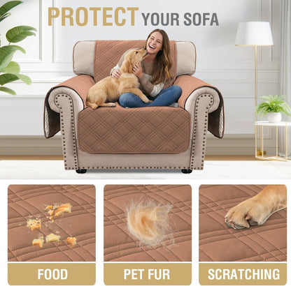 H.VERSAILTEX 100% Waterproof Slipcovers for Couches and Sofas Modern Pet Couch Cover Thick Soft Furniture Protector with Elastic Straps(Sofa, Lily Pad/Beige)