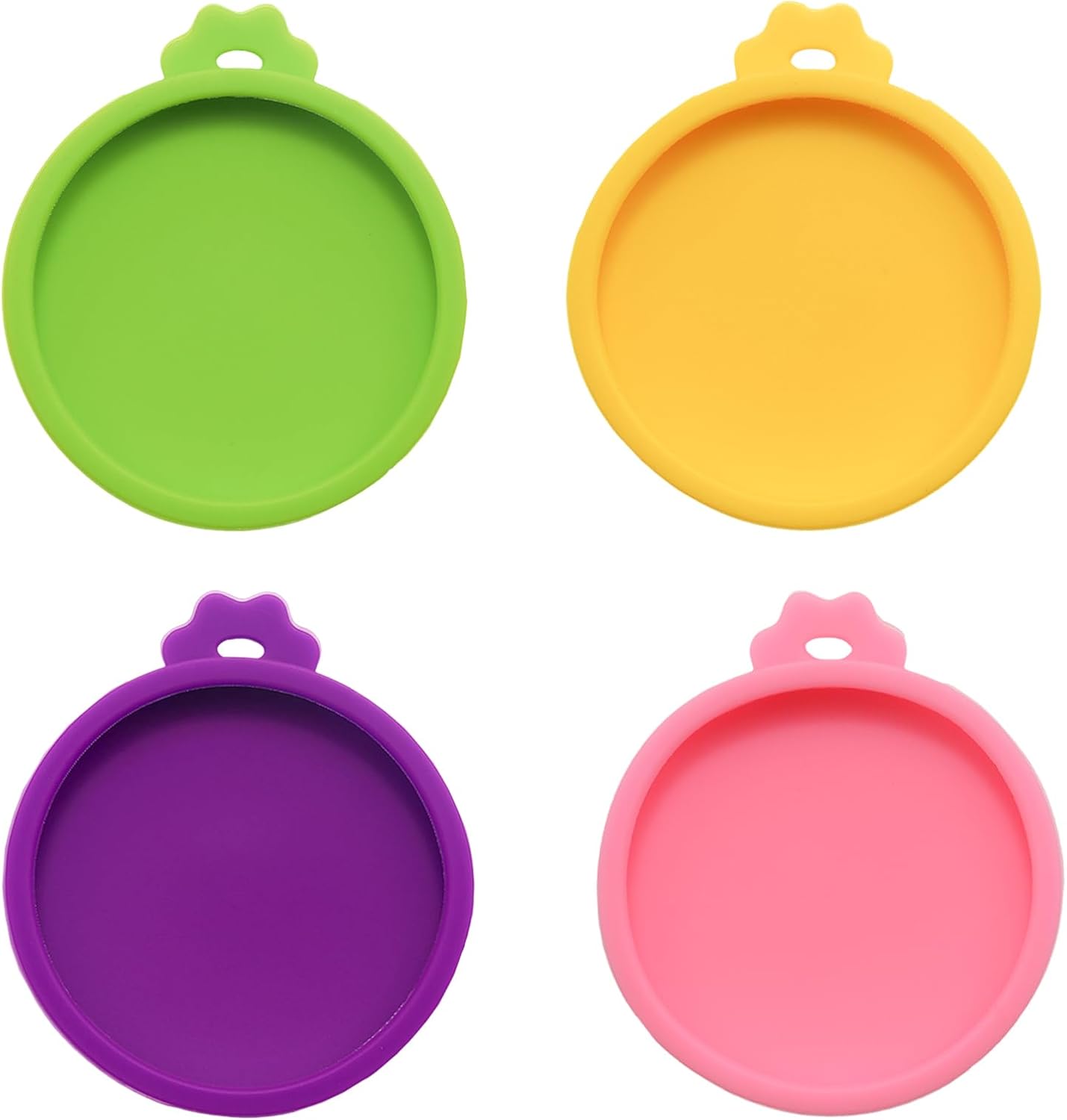 PINE & LINEN 4 Pcs 2.5inch Durable Pet Can Lids, Silicone Small Pet Can Covers Waterproof Cat Food Cans Lids for 3 oz Cat Food Cans（Yellow+Red+Pink+Blue）