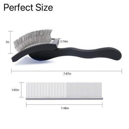3PCS Slicker Brush for Dogs & Pet Comb,Professional Dog Grooming Brush (Goldendoodles,Poodles,Labradoodles) with Extra Long Pins to Effectively Remove Tangles, Knots,Mats Hair Collection Bottle(Black)