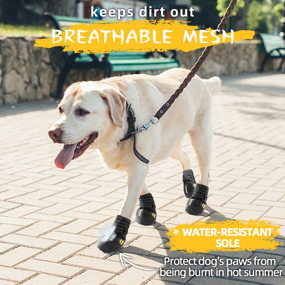 Hcpet Dog Boots, Dog Shoes for Large Dogs, Medium Dog Boots & Paw Protectors, Anti-Slip Dog Booties for Hot Pavement Winter Snow Hiking with Reflective Straps Black Size 6