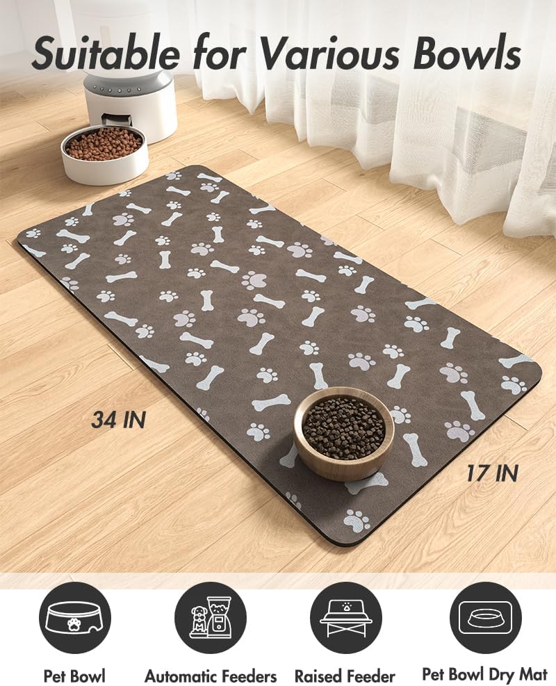 MontVoo Dog Food Mat-Pet Feeding Mat for Food and Water-No Stains Quick Dry Dispenser Cat Bowl Mat for Messy Drinkers(12"x19" Dark Grey)